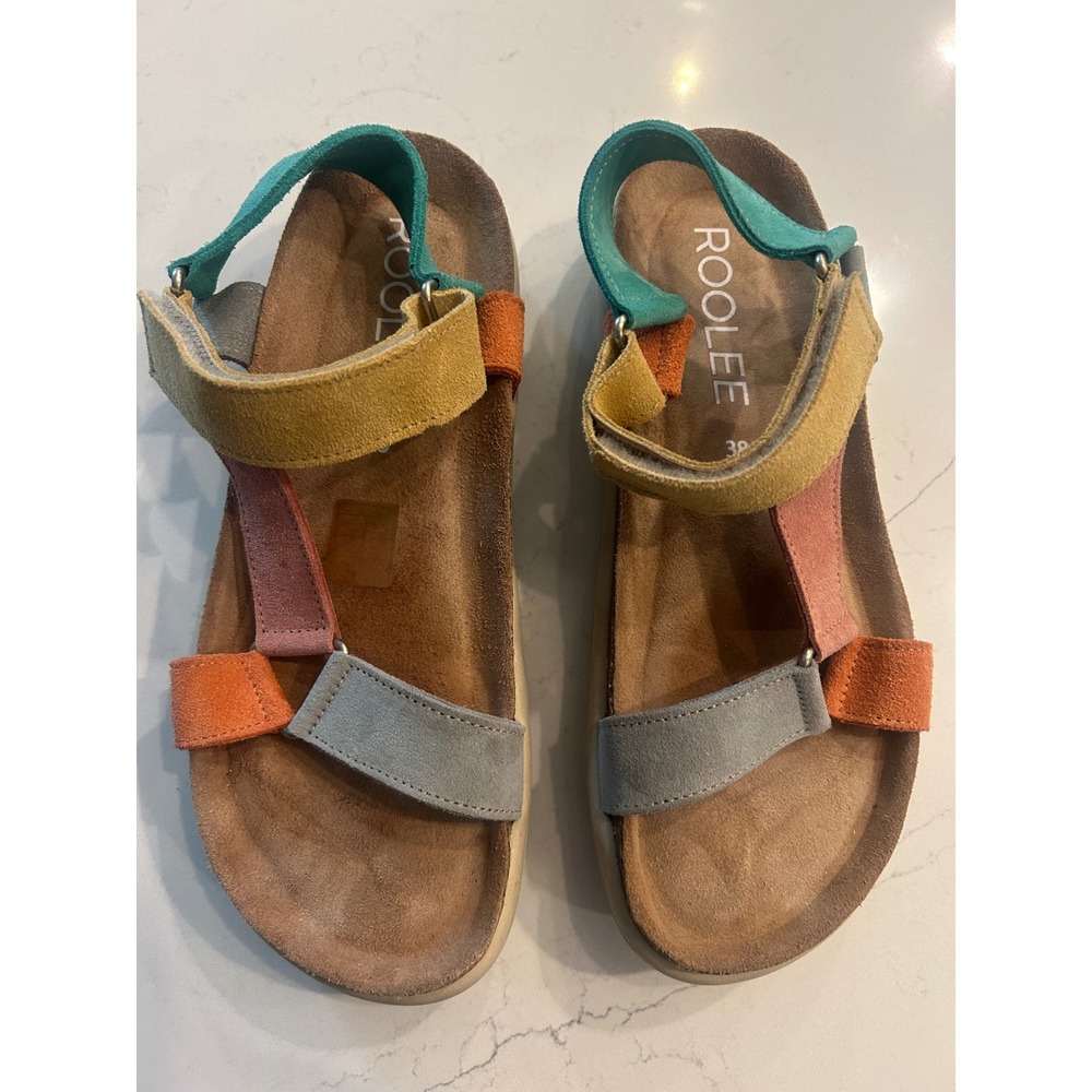 Roolee Sandals Multicolor Suede Colorblock Strappy Boho Comfort Shoes 38